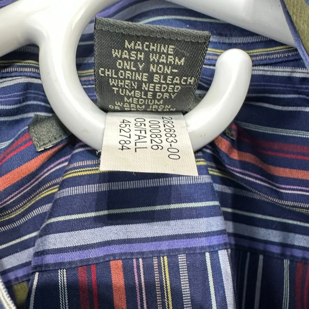 Banana Republic Mens Navy Red Green Stripe Button Up Dress‎ Shirt Large Cotton